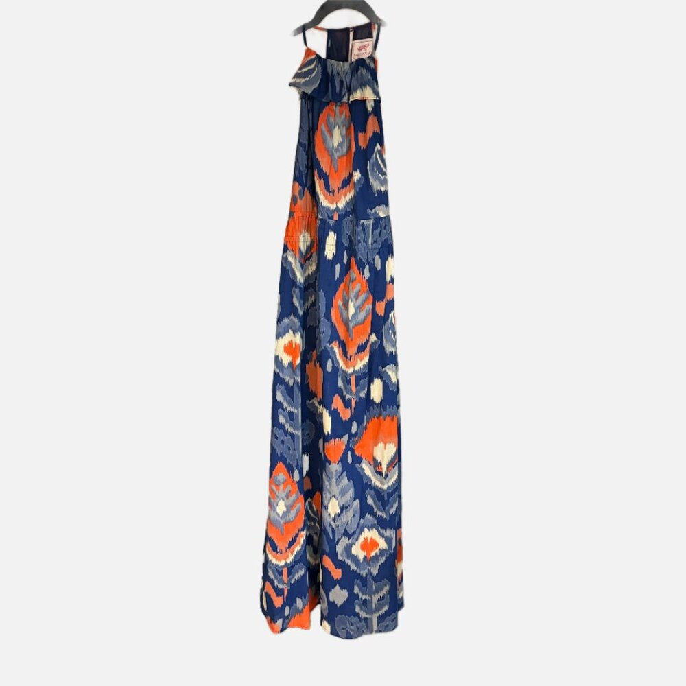 Banjanan brand blue, orange white cotton print halter maxi dress extra small